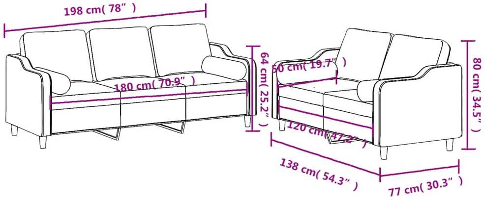 Sofa Sofos komplektas su pagalvėmis, 2 dalių, juodas, audinys
