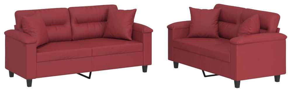 Sofa Sofos komplektas su pagalvėmis, 2 dalių, vyno, dirbtinė oda