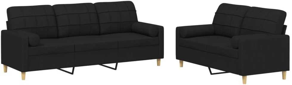 Sofa Sofos komplektas su pagalvėmis, 2 dalių, juodas, audinys