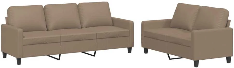 Sofa Sofos komplektas su pagalvėmis, 2 dalių, kapučino, dirbtinė oda