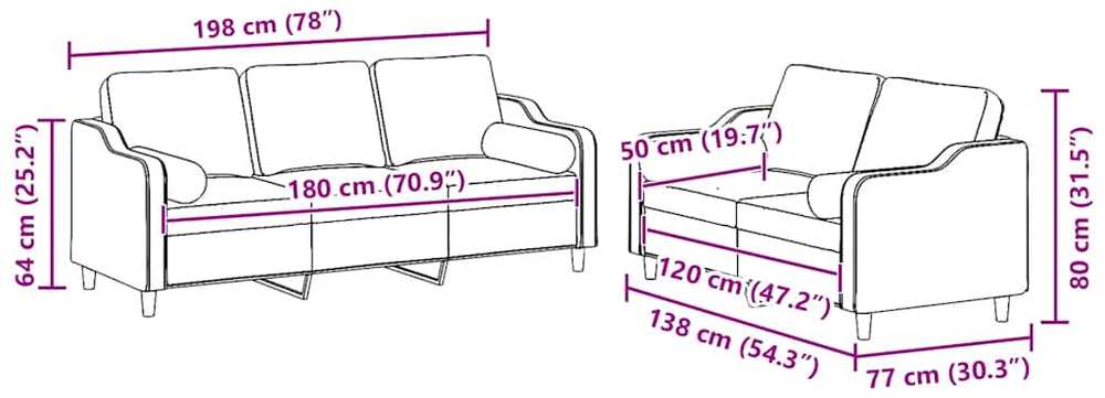 Sofa Sofos komplektas su pagalvėmis, 2 dalių, geltonas, audinys
