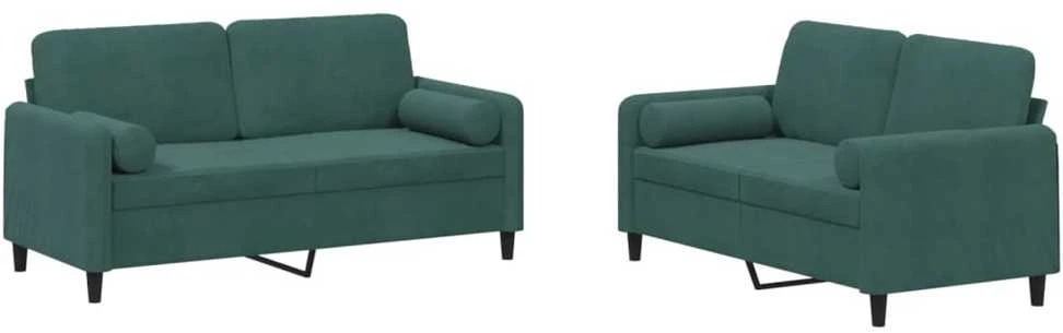 Sofa Sofos komplektas su pagalvėmis, 2 dalių, žalias, aksomas