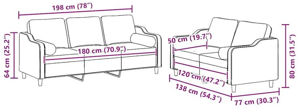 Sofa Sofos komplektas su pagalvėmis, 2 dalių, pilkas, audinys