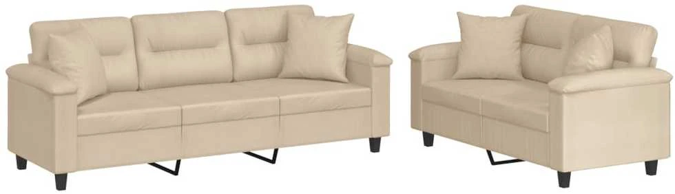Sofa Sofos komplektas su pagalvėmis, 2 dalių, kreminis, audinys