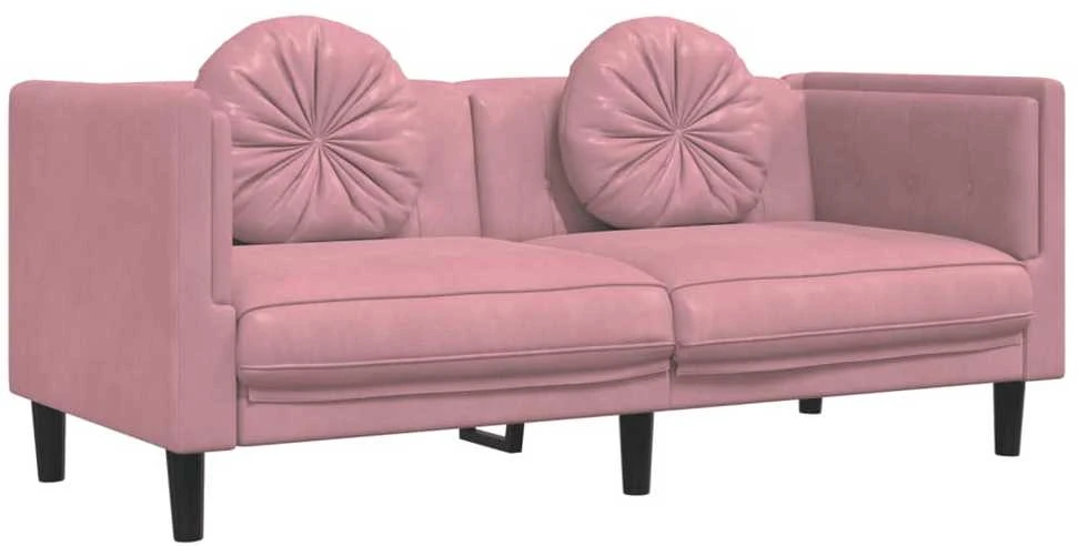 Sofa Sofos komplektas su pagalvėmis, 2 dalių, rožinis, aksomas
