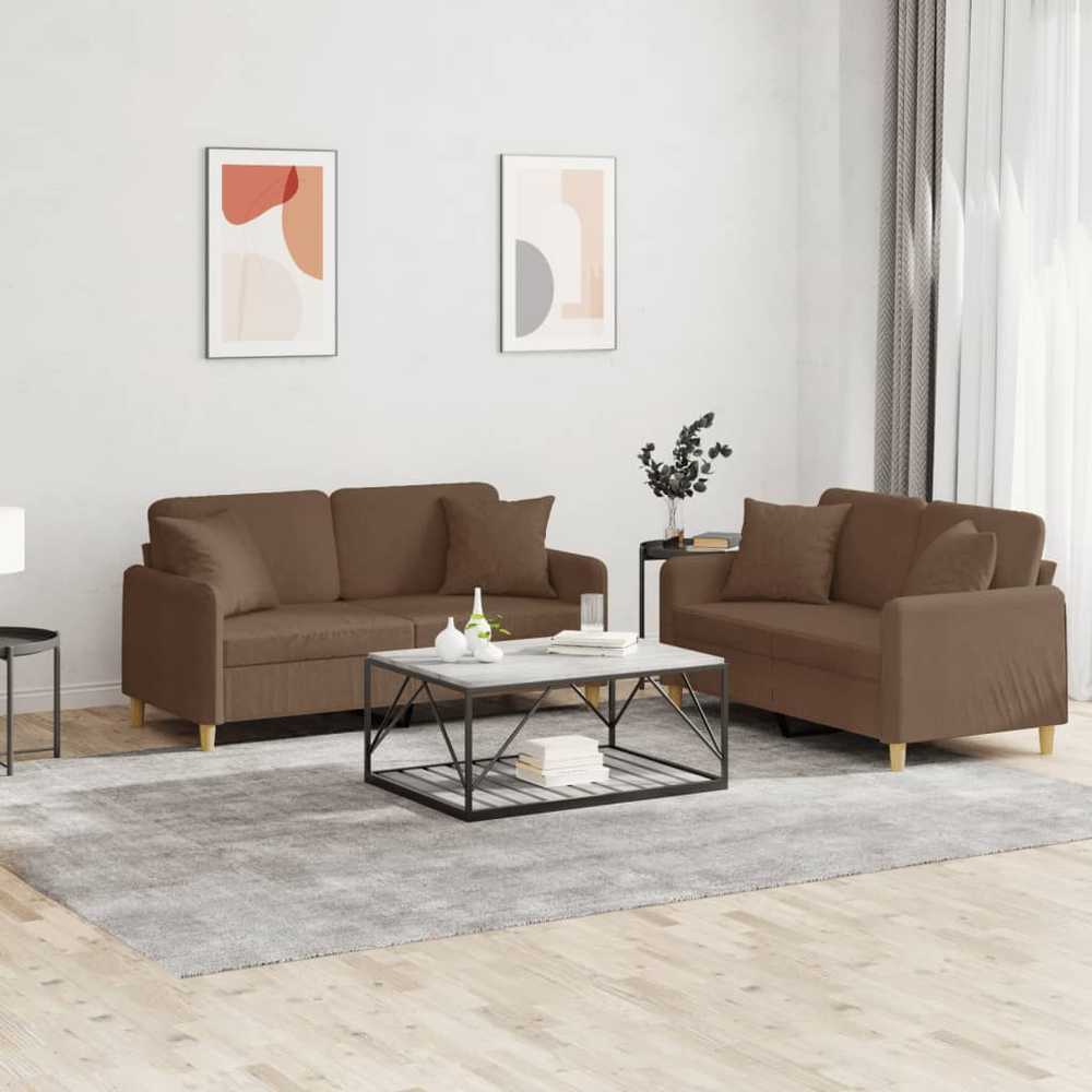 Sofa Sofos komplektas su pagalvėmis, 2 dalių, rudas, audinys