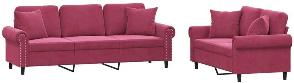 Sofa Sofos komplektas su pagalvėmis, 2 dalių, vyno, aksomas