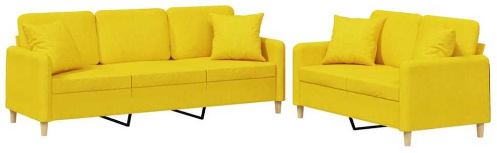 Sofa Sofos komplektas su pagalvėmis, 2 dalių, geltonas, audinys