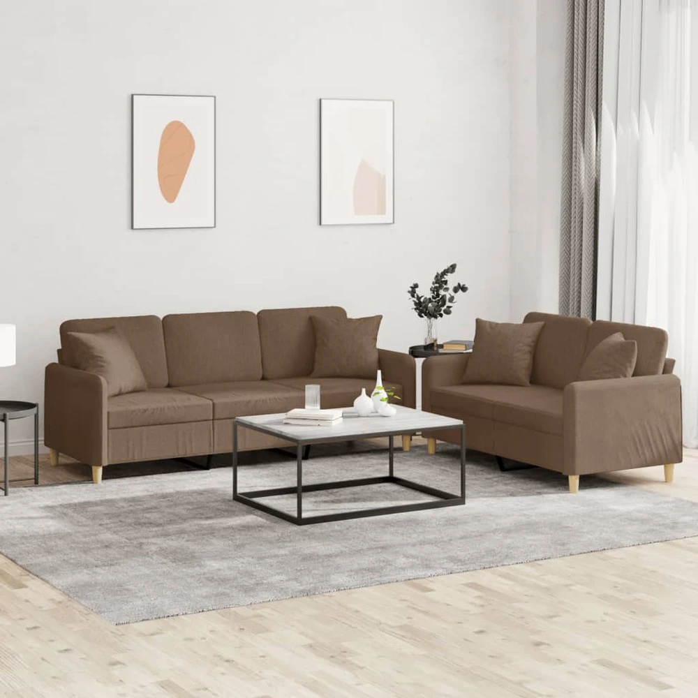 Sofa Sofos komplektas su pagalvėmis, 2 dalių, rudas, audinys