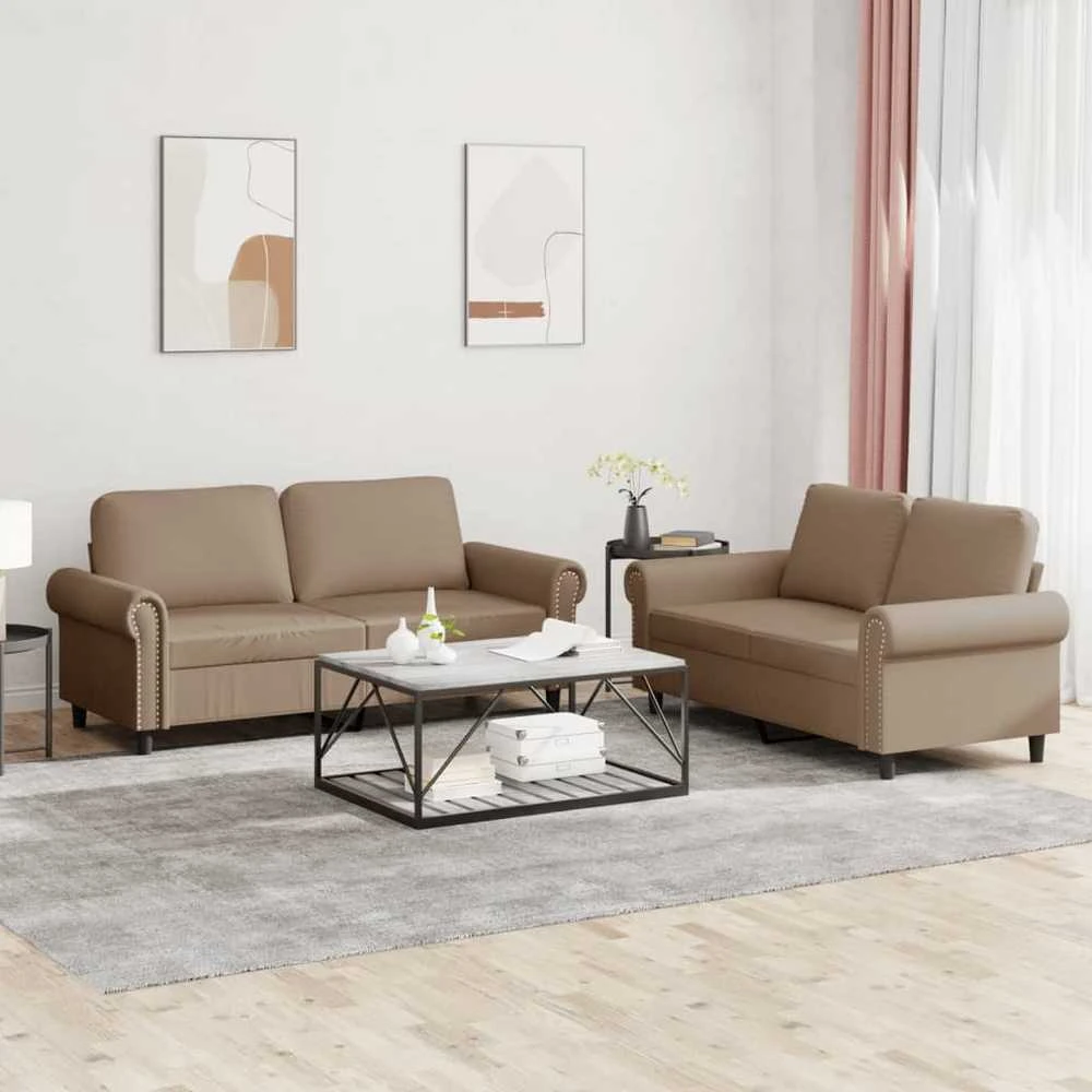 Sofa Sofos komplektas su pagalvėmis, 2 dalių, kapučino, dirbtinė oda