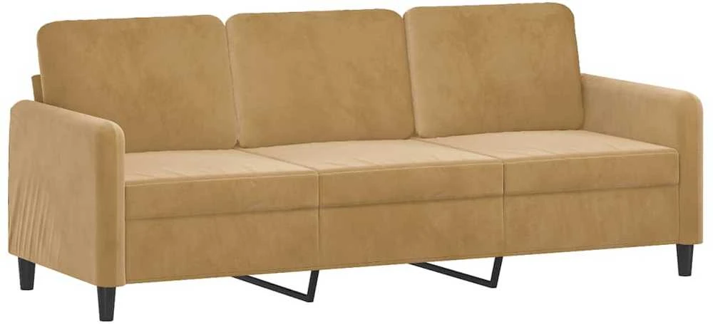 Sofa Sofos komplektas su pagalvėmis, 3 dalių, rudas, aksomas