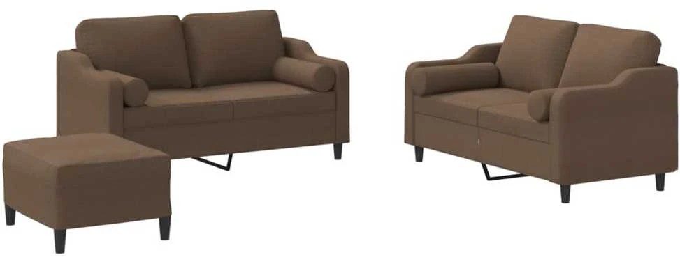 Sofa Sofos komplektas su pagalvėmis, 3 dalių, rudas, audinys