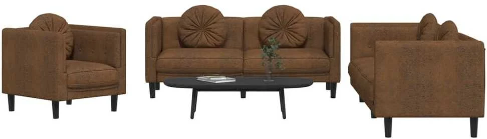 Sofa Sofos komplektas su pagalvėmis, 3 dalių, rudas, aksomas