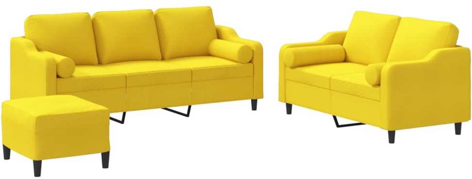 Sofa Sofos komplektas su pagalvėmis, 3 dalių, geltonas, audinys