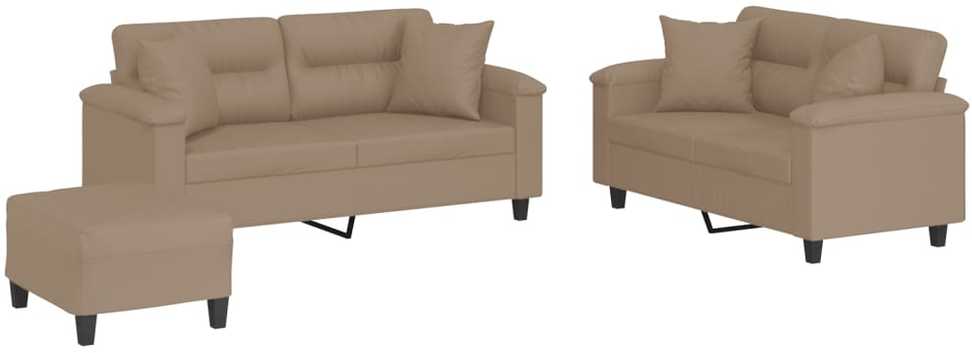 Sofa Sofos komplektas su pagalvėmis, 3 dalių, kapučino, dirbtinė oda