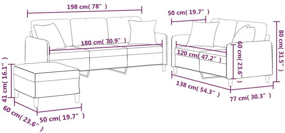Sofa Sofos komplektas su pagalvėmis, 3 dalių, geltonas, audinys