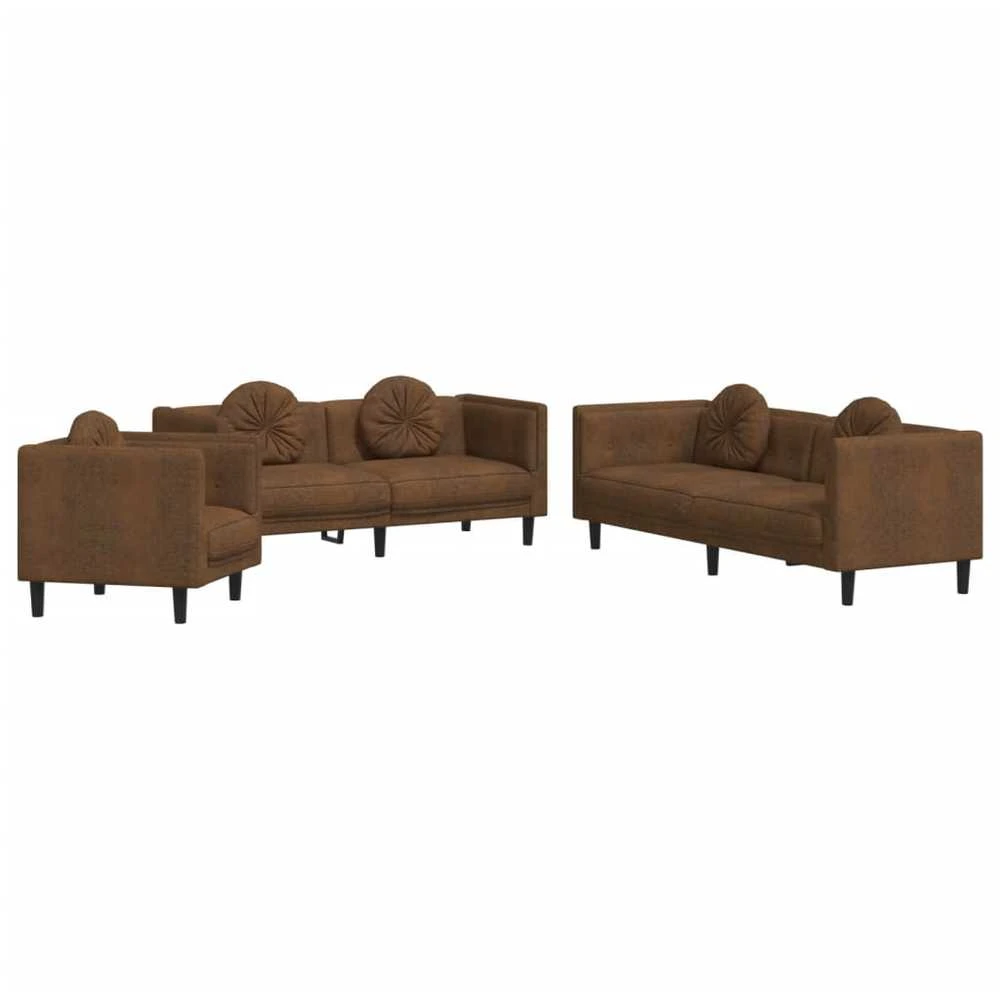 Sofa Sofos komplektas su pagalvėmis, 3 dalių, rudas, aksomas