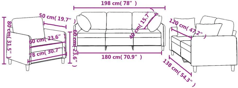 Sofa Sofos komplektas su pagalvėmis, 3 dalių, juodas, audinys