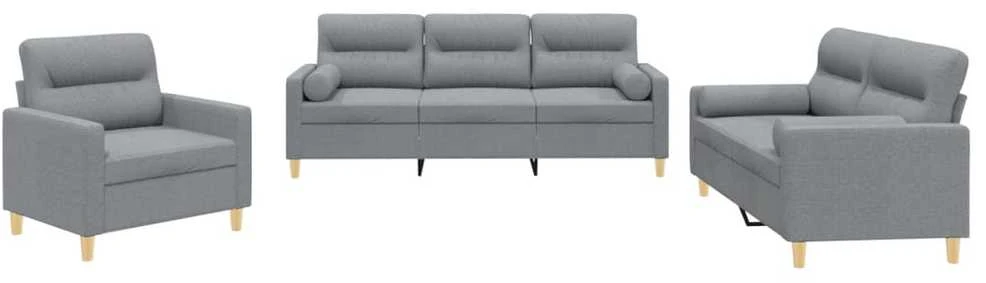 Sofa Sofos komplektas su pagalvėmis, 3 dalių, pilkas, audinys