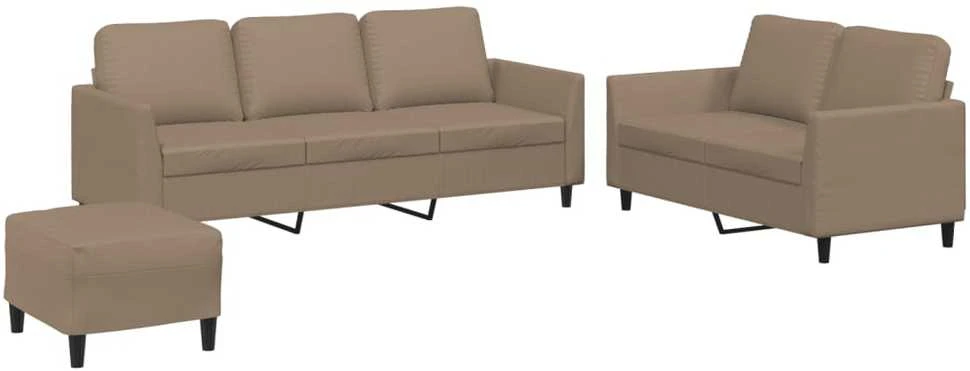 Sofa Sofos komplektas su pagalvėmis, 3 dalių, kapučino, dirbtinė oda