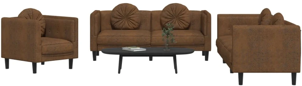 Sofa Sofos komplektas su pagalvėmis, 3 dalių, rudas, aksomas