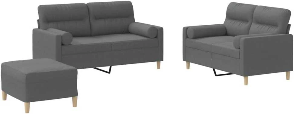 Sofa Sofos komplektas su pagalvėmis, 3 dalių, pilkas, audinys