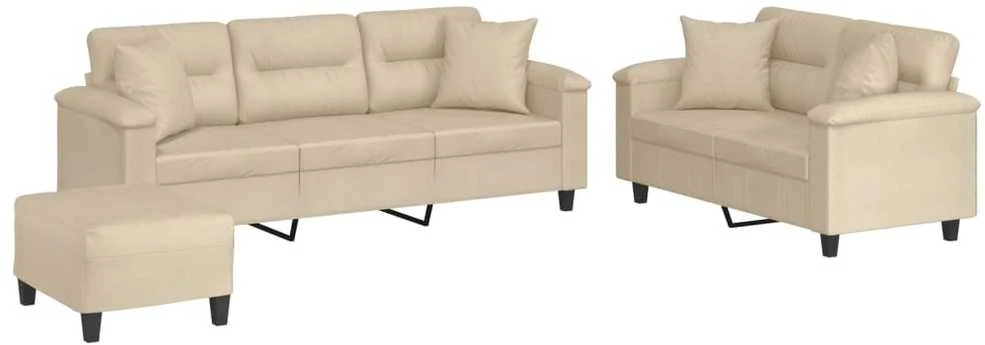 Sofa Sofos komplektas su pagalvėmis, 3 dalių, kreminis, audinys