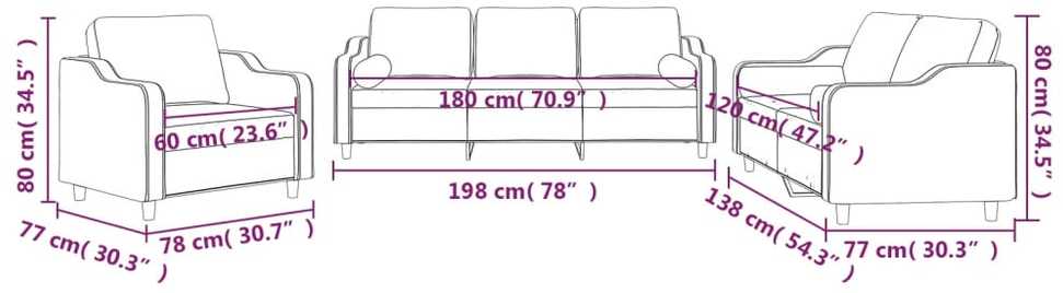 Sofa Sofos komplektas su pagalvėmis, 3 dalių, vyno, audinys