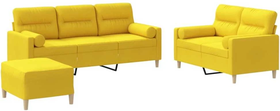 Sofa Sofos komplektas su pagalvėmis, 3 dalių, geltonas, audinys