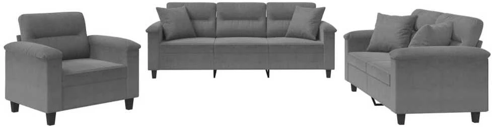 Sofa Sofos komplektas su pagalvėmis, 3 dalių, pilkas, audinys