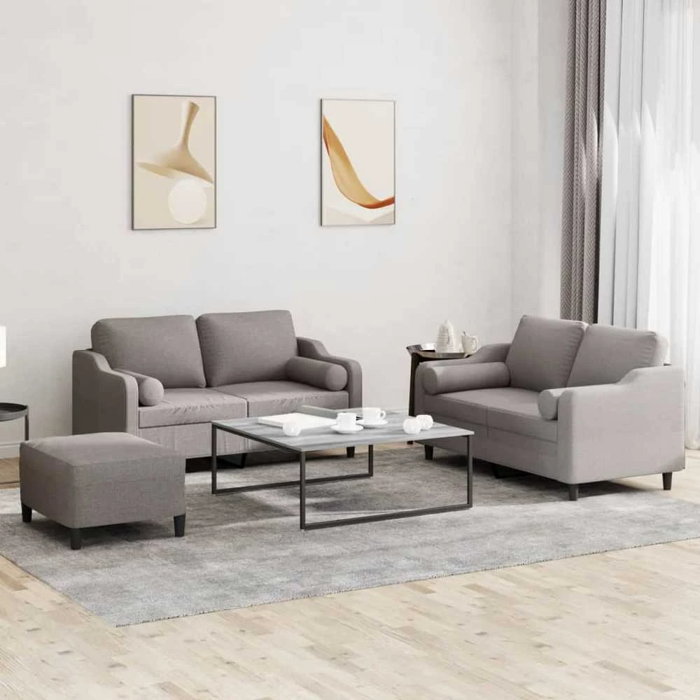 Sofa Sofos komplektas su pagalvėmis, 3 dalių, taupe, audinys