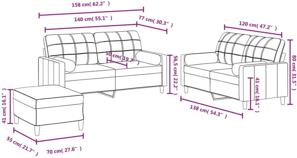 Sofa Sofos komplektas su pagalvėmis, 3 dalių, pilkas, audinys