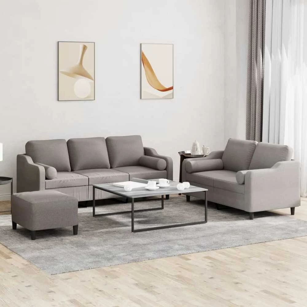 Sofa Sofos komplektas su pagalvėmis, 3 dalių, taupe, audinys