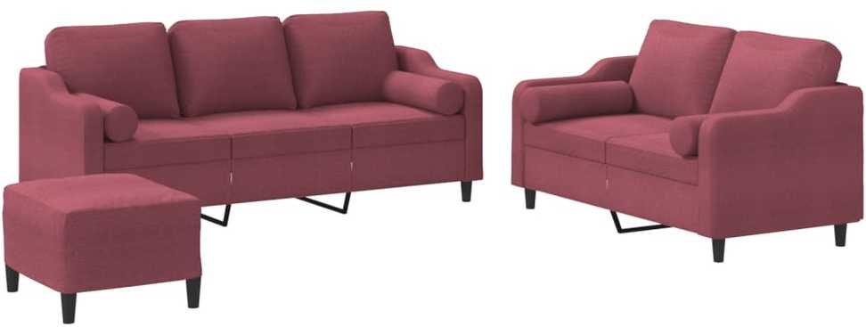 Sofa Sofos komplektas su pagalvėmis, 3 dalių, vyno, audinys