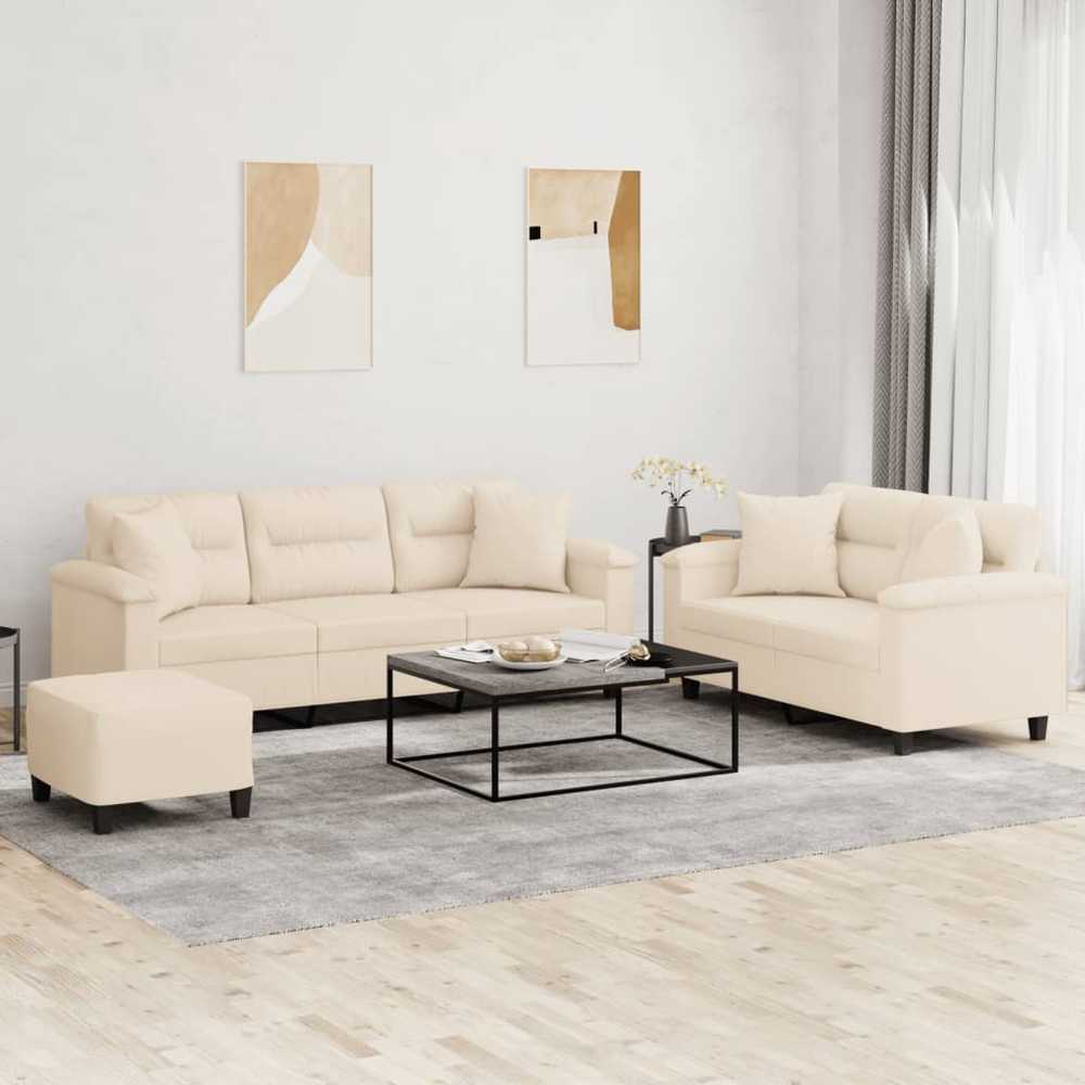 Sofa Sofos komplektas su pagalvėmis, 3 dalių, smėlio, audinys