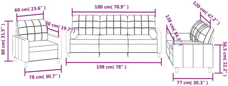 Sofa Sofos komplektas su pagalvėmis, 3 dalių, vyno, audinys