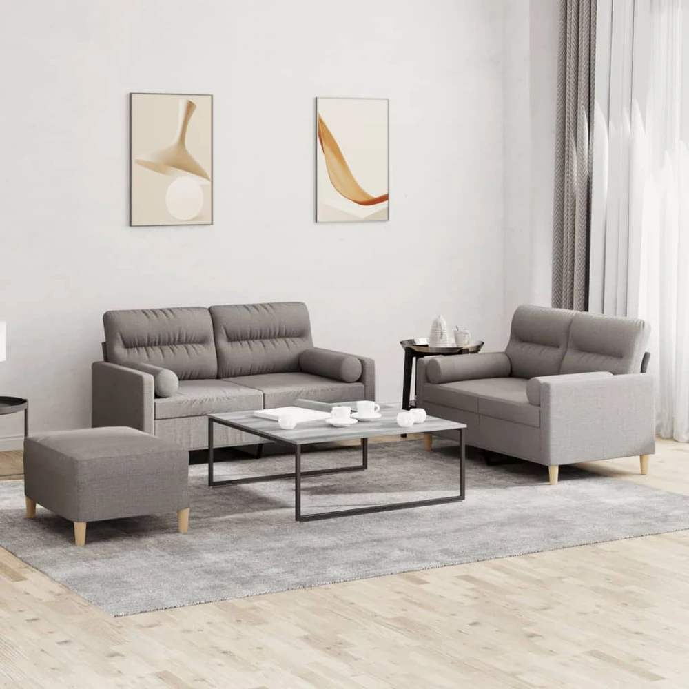 Sofa Sofos komplektas su pagalvėmis, 3 dalių, taupe, audinys
