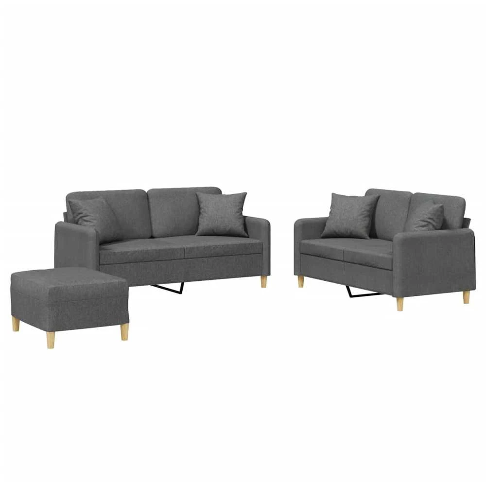 Sofa Sofos komplektas su pagalvėmis, 3 dalių, pilkas, audinys