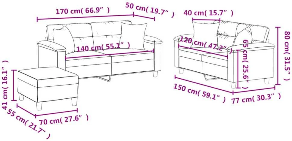 Sofa Sofos komplektas su pagalvėmis, 3 dalių, juodas, audinys