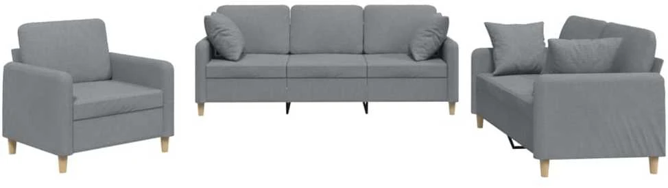 Sofa Sofos komplektas su pagalvėmis, 3 dalių, pilkas, audinys