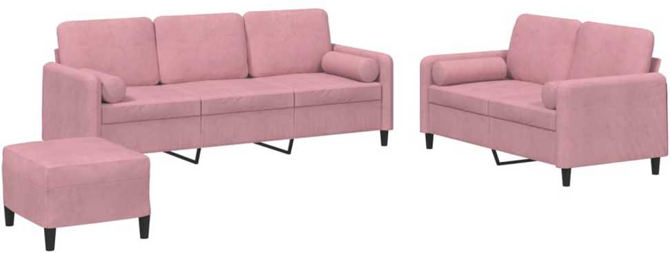 Sofa Sofos komplektas su pagalvėmis, 3 dalių, rožinis, aksomas
