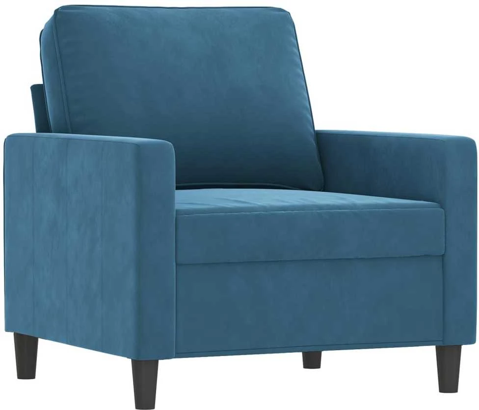 Sofa Sofos komplektas su pagalvėmis, 3 dalių, mėlynas, aksomas