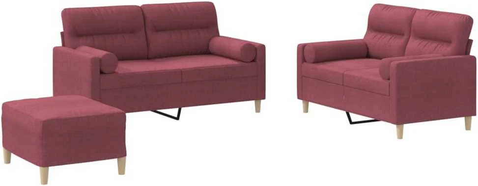 Sofa Sofos komplektas su pagalvėmis, 3 dalių, vyno, audinys