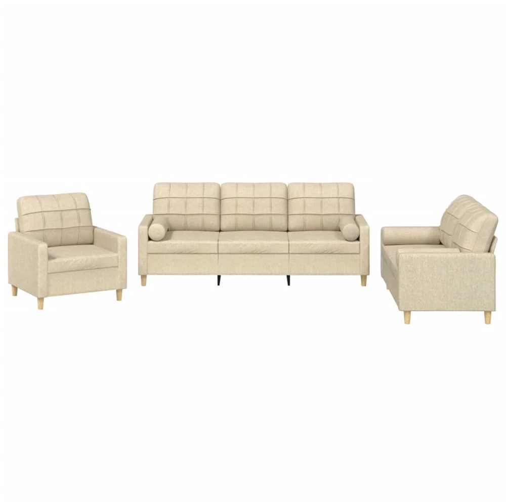 Sofa Sofos komplektas su pagalvėmis, 3 dalių, kreminis, audinys