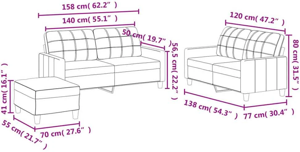 Sofa Sofos komplektas su pagalvėmis, 3 dalių, kreminis, dirbtinė oda
