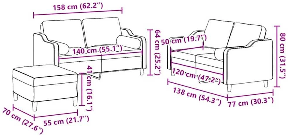Sofa Sofos komplektas su pagalvėmis, 3 dalių, juodas, audinys