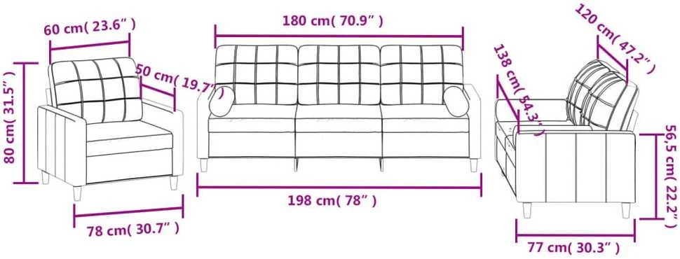 Sofa Sofos komplektas su pagalvėmis, 3 dalių, kreminis, audinys