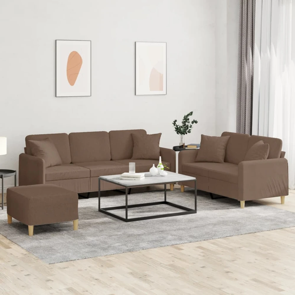 Sofa Sofos komplektas su pagalvėmis, 3 dalių, rudas, audinys
