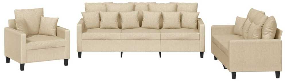 Sofa Sofos komplektas su pagalvėmis, 3 dalių, kreminis, audinys