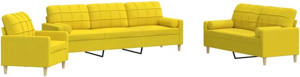 Sofa Sofos komplektas su pagalvėmis, 3 dalių, geltonas, audinys